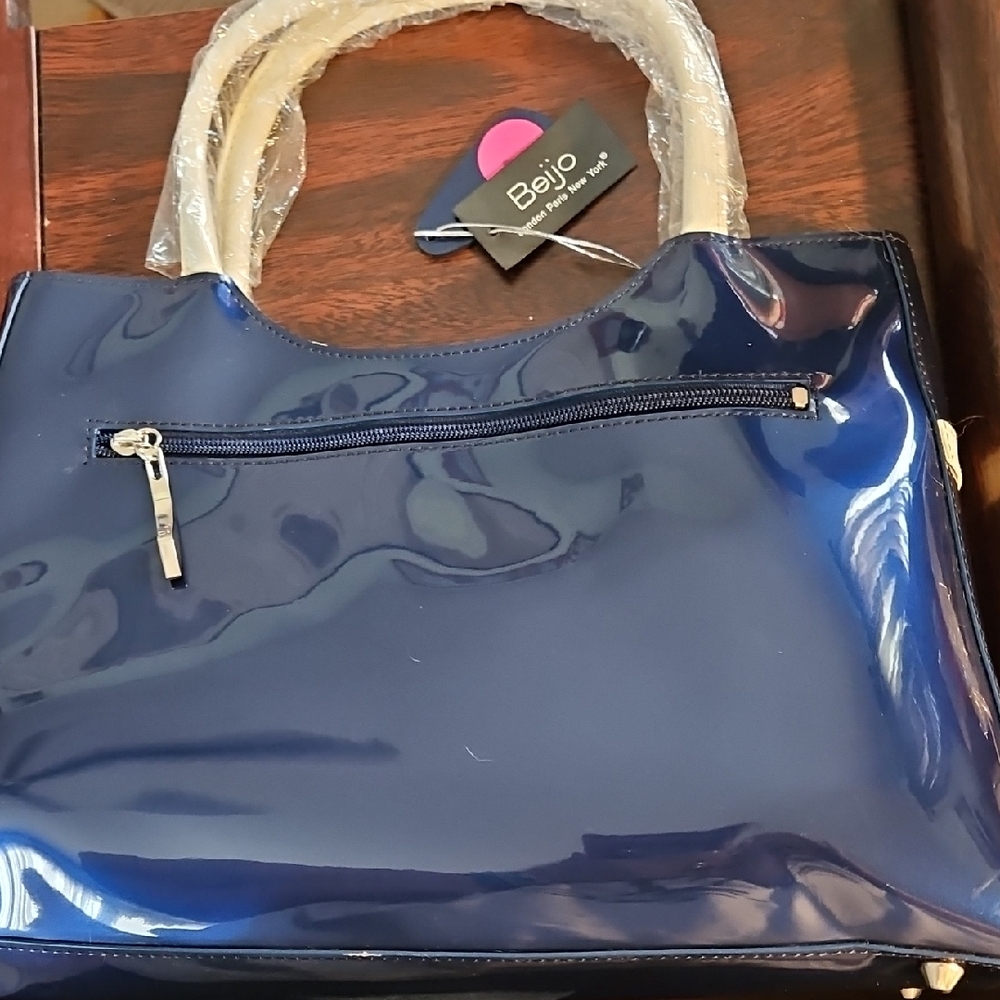 Beijo Glossy Blue and White Tote - Picture 2 of 6